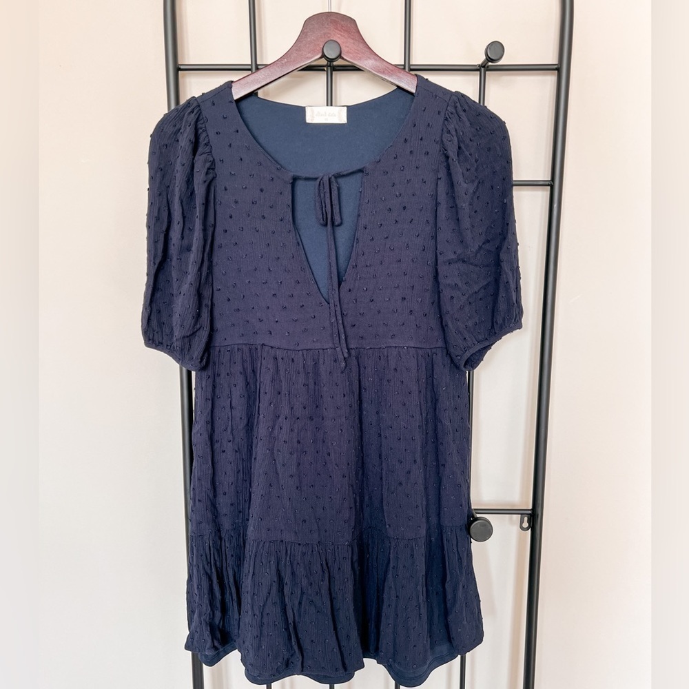 Altar’s State Navy Textured Dot Dress Sz XS